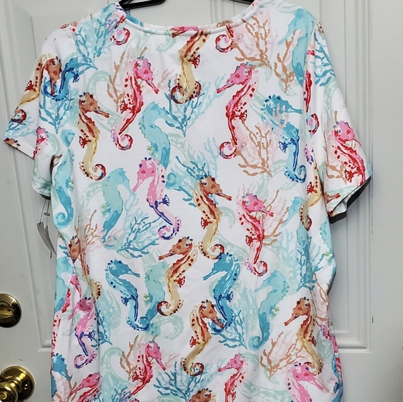 NWT NEW Talbots Shirt Womens 1X Multi color Seahorse Print T Shirt Short Sleeve - Picture 5 of 8